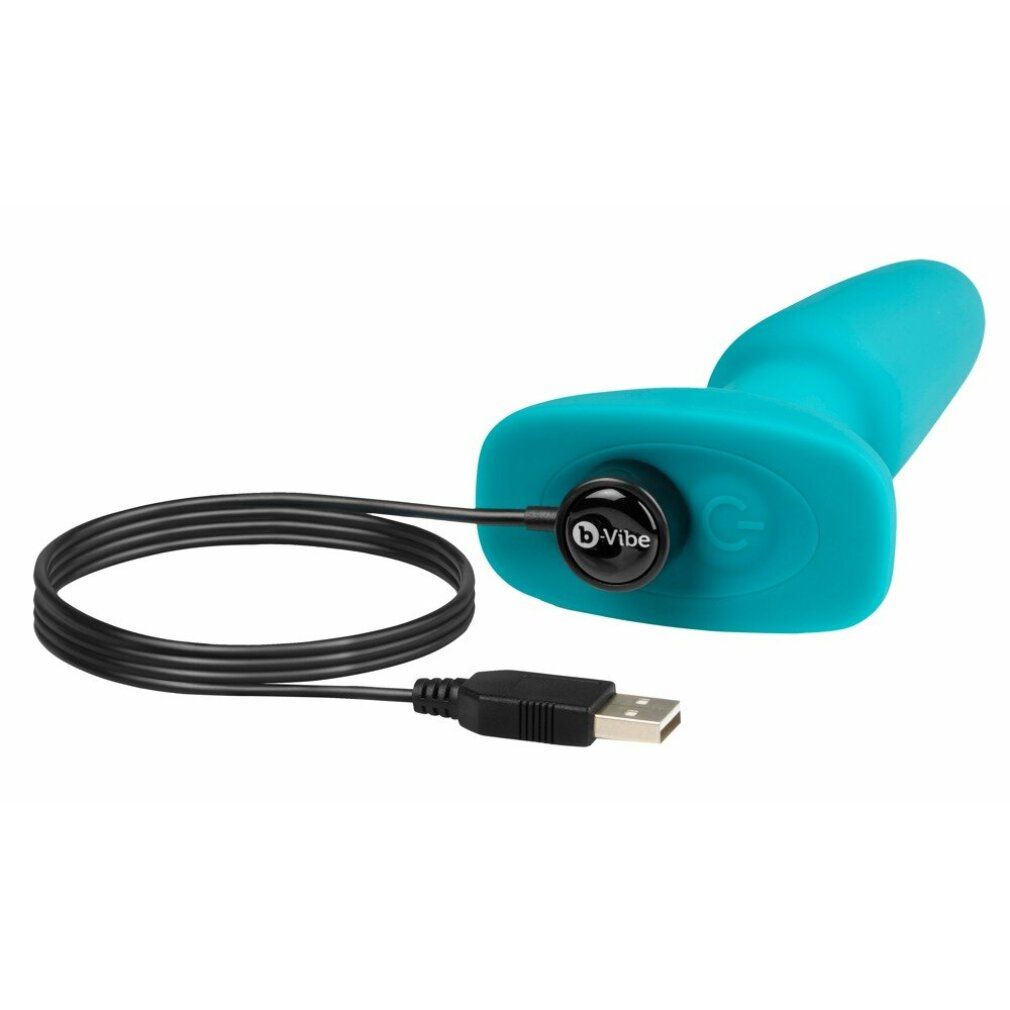 Plug turchese con porta di ricarica e cavo USB. Logo sul plug.