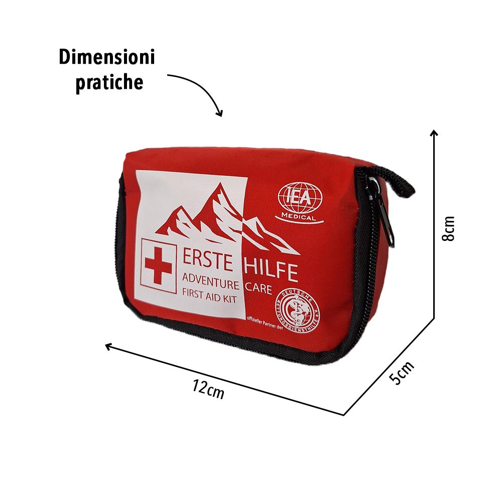 Borsa di pronto soccorso rossa di 12x8x5 cm. Cerniera nera.