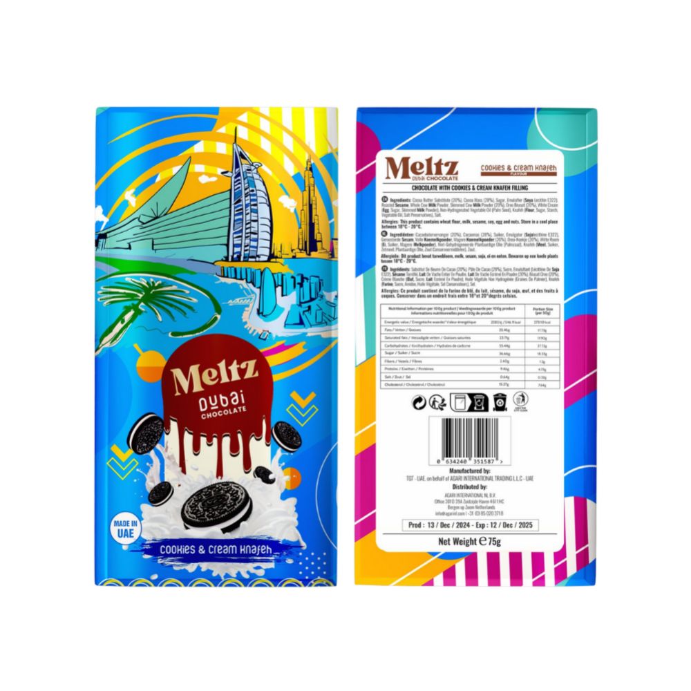 Meltz Dubai Cioccolato – Cookies & Cream con Ripieno di Knafeh