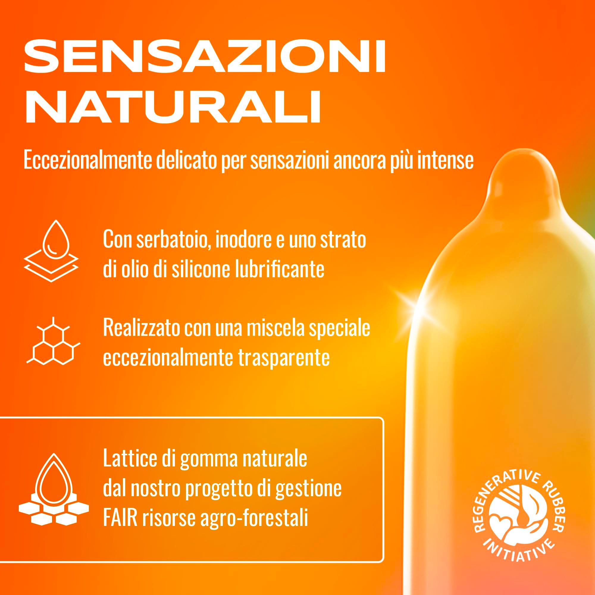 Preservativo ONsize. Lattice naturale, con serbatoio, inodore, lubrificante olio silicone.