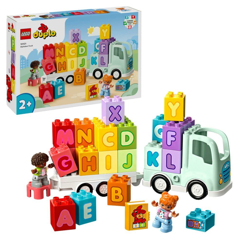 LEGO Duplo Il Camioncino dell'Alfabeto. Camion giocattolo con blocchi di lettere, personaggi e confezione. Età consigliata: 2+. Lettere A, B, C, D, E, F, K, M, N, X, Y. Confezione aggiuntiva.