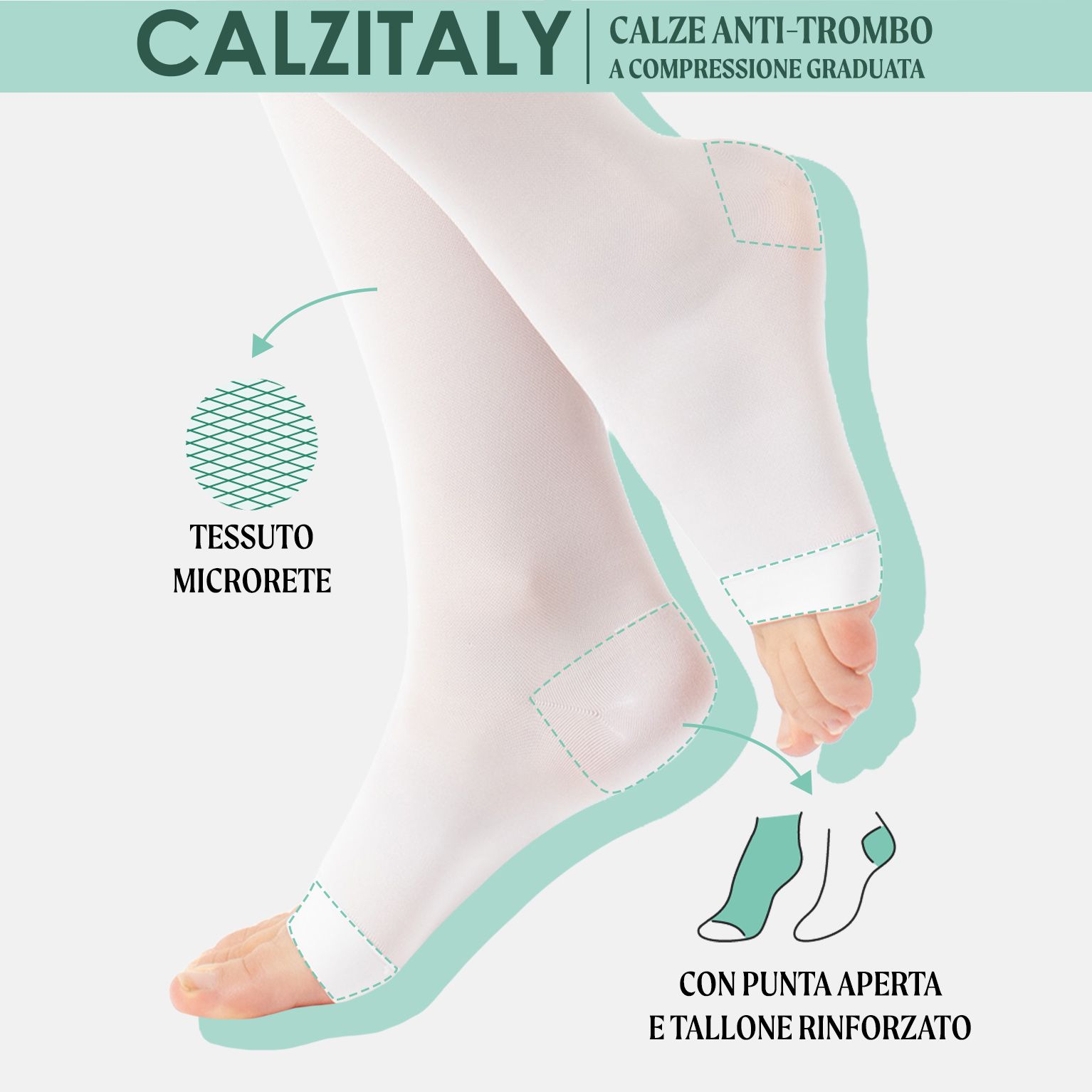 CALZITALY Gambaletti anti-trombo a punta aperta - 18-23 mm/Hg, Gambaletti Medicali Made in Italy