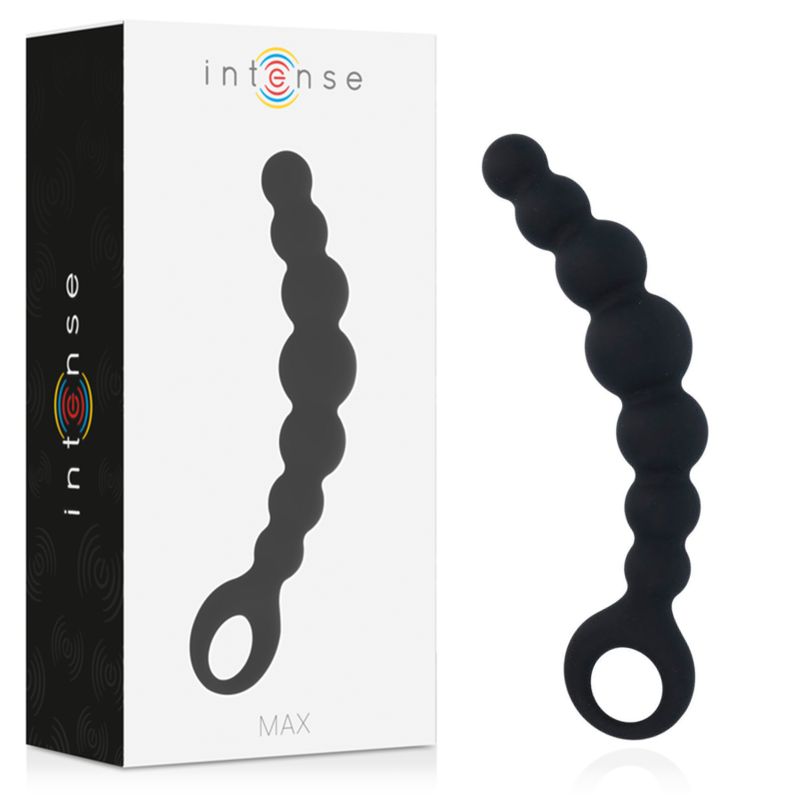 Confezione e bacchetta anale nera con 7 sfere. Marca: Intense.