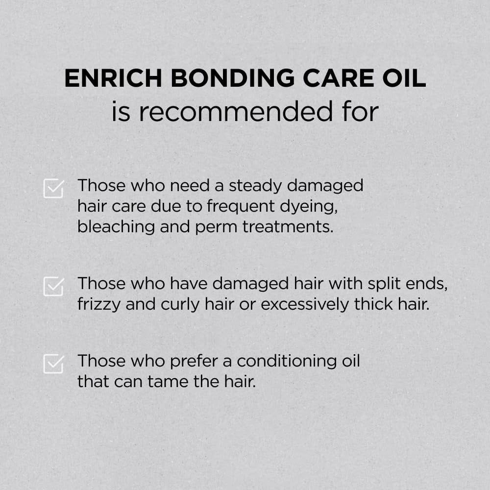 Testo sulle raccomandazioni per AYUNCHE Enrich Bonding Care Oil.