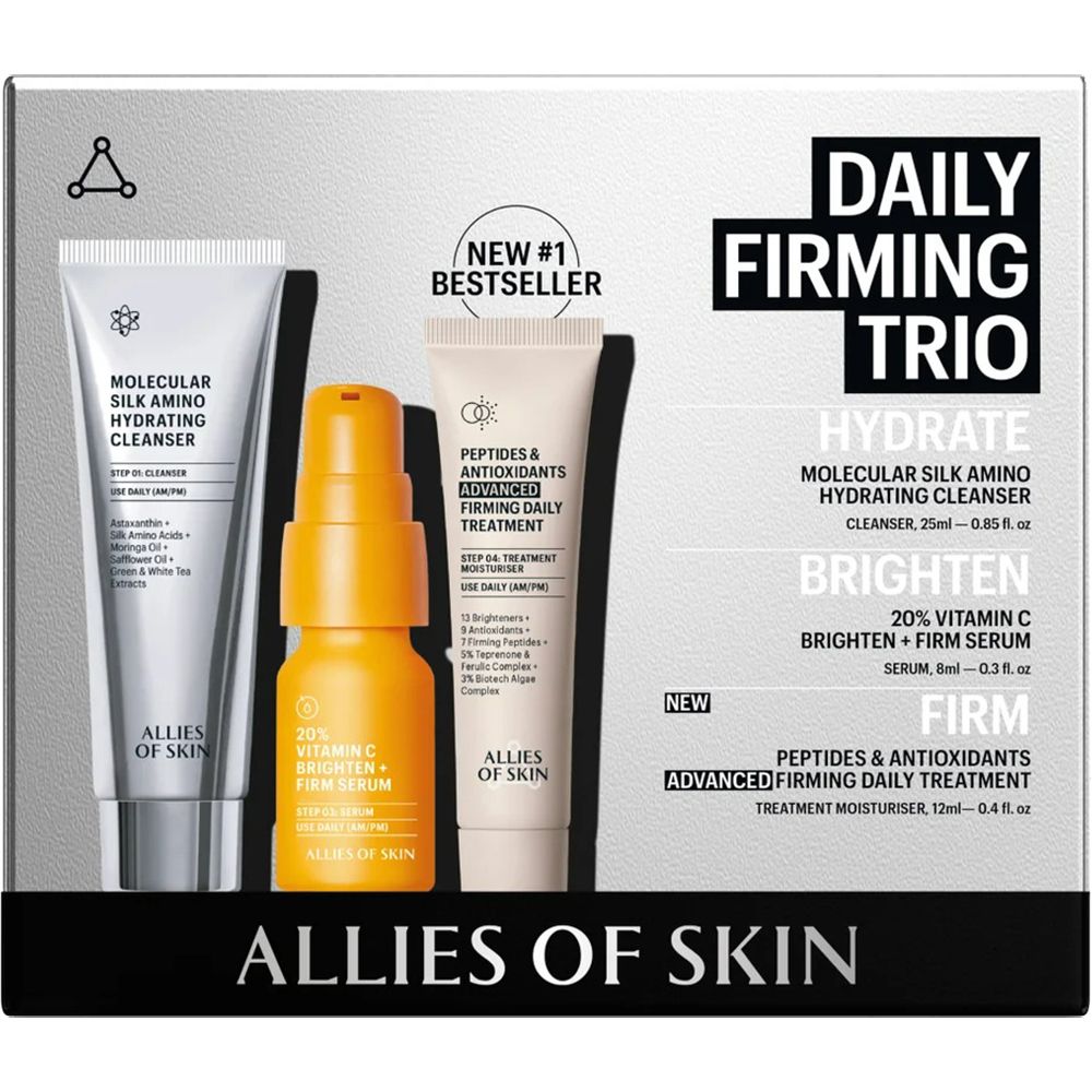 ALLIES OF SKIN Kit rassodante quotidiano con tre trattamenti anti-età per viso tonico e compatto