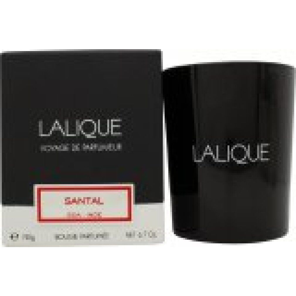 Portacandele e scatola neri. Scritta: LALIQUE, SANTAL, Bougie Parfumée. Net 6.7 Oz.