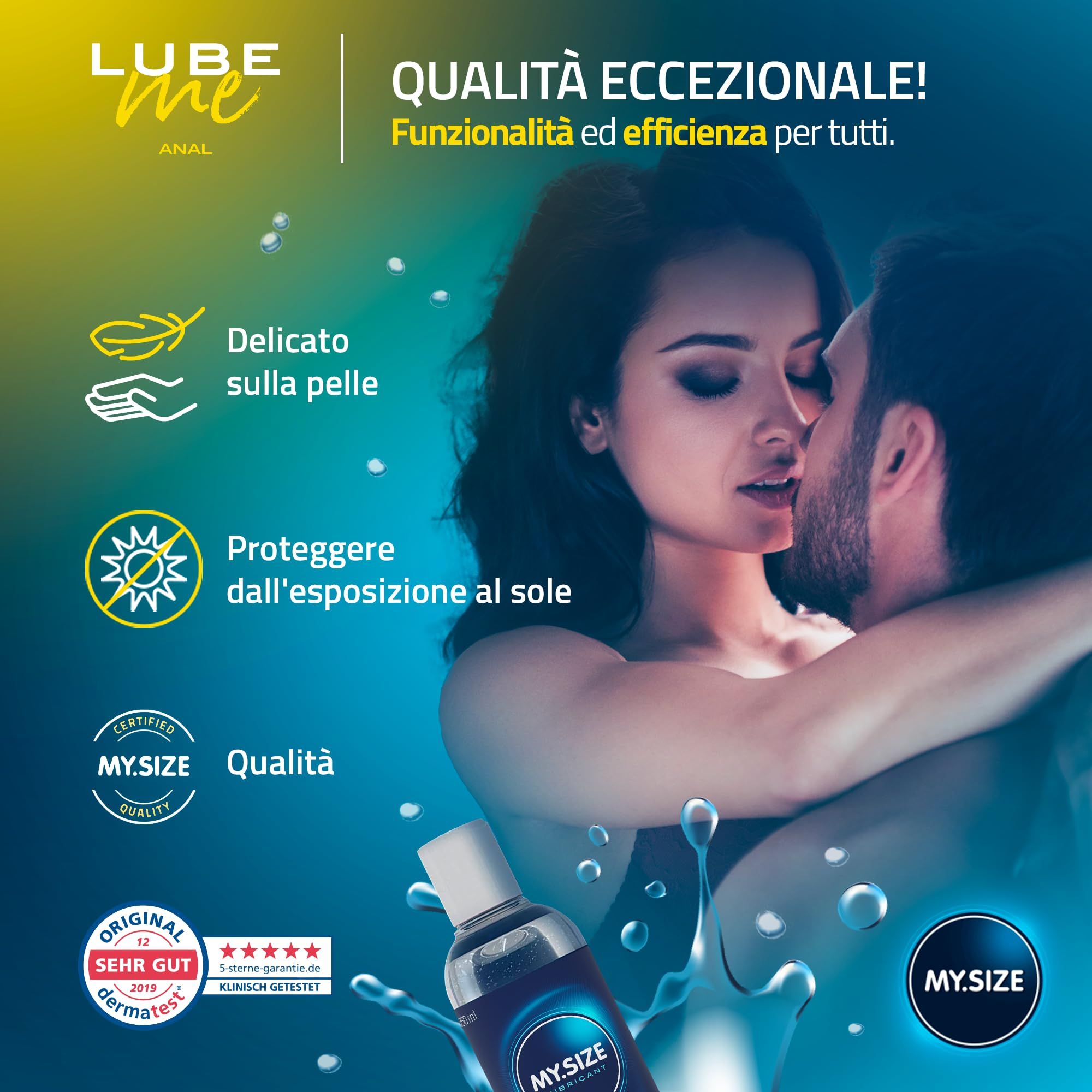 Gel lubrificante MY.SIZE LUBE ME Anal, flacone da 250ml. Testato dermatologicamente, delicato sulla pelle.