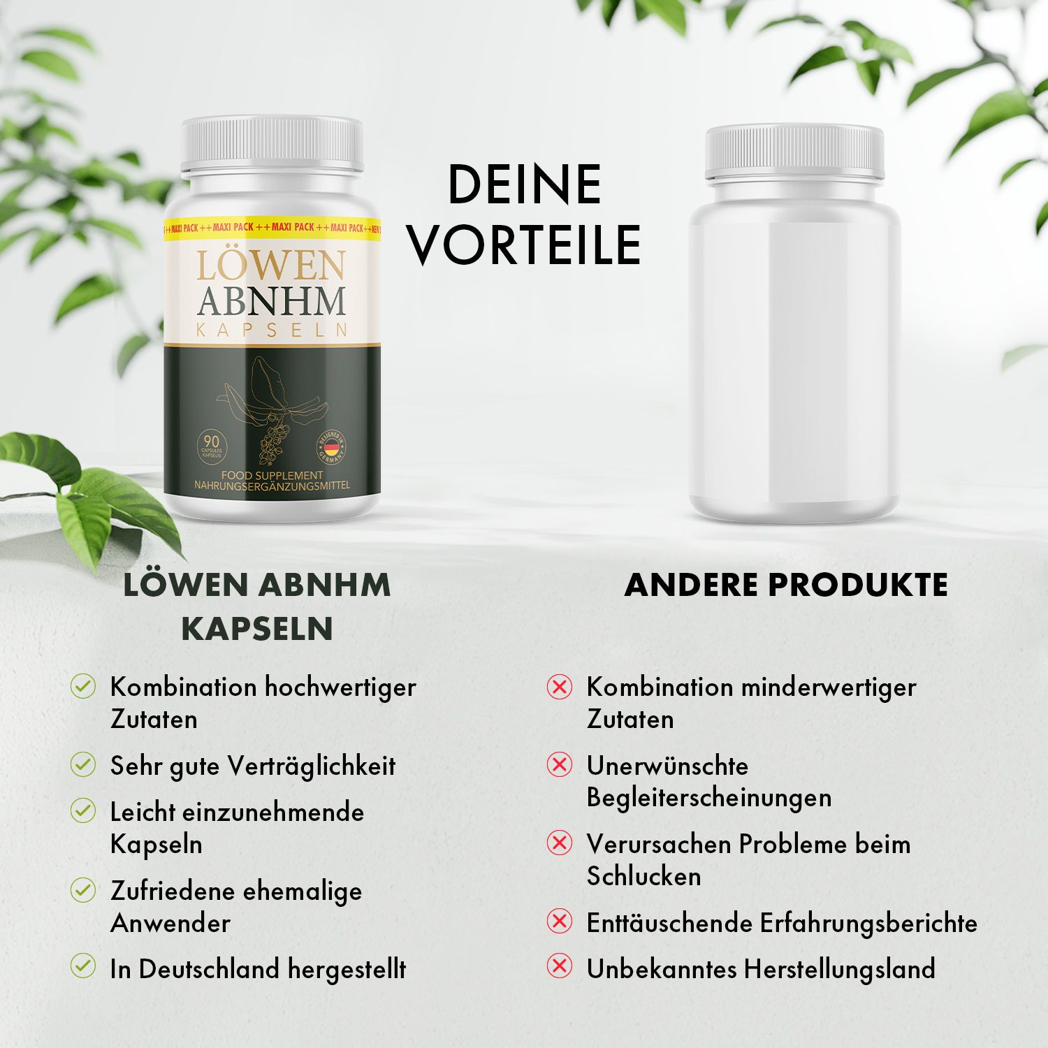 Confronto barattolo LÖWEN ABNEHM KAPSELN con altri prodotti. Vantaggi: Ingredienti di alta qualità, tollerabile.
