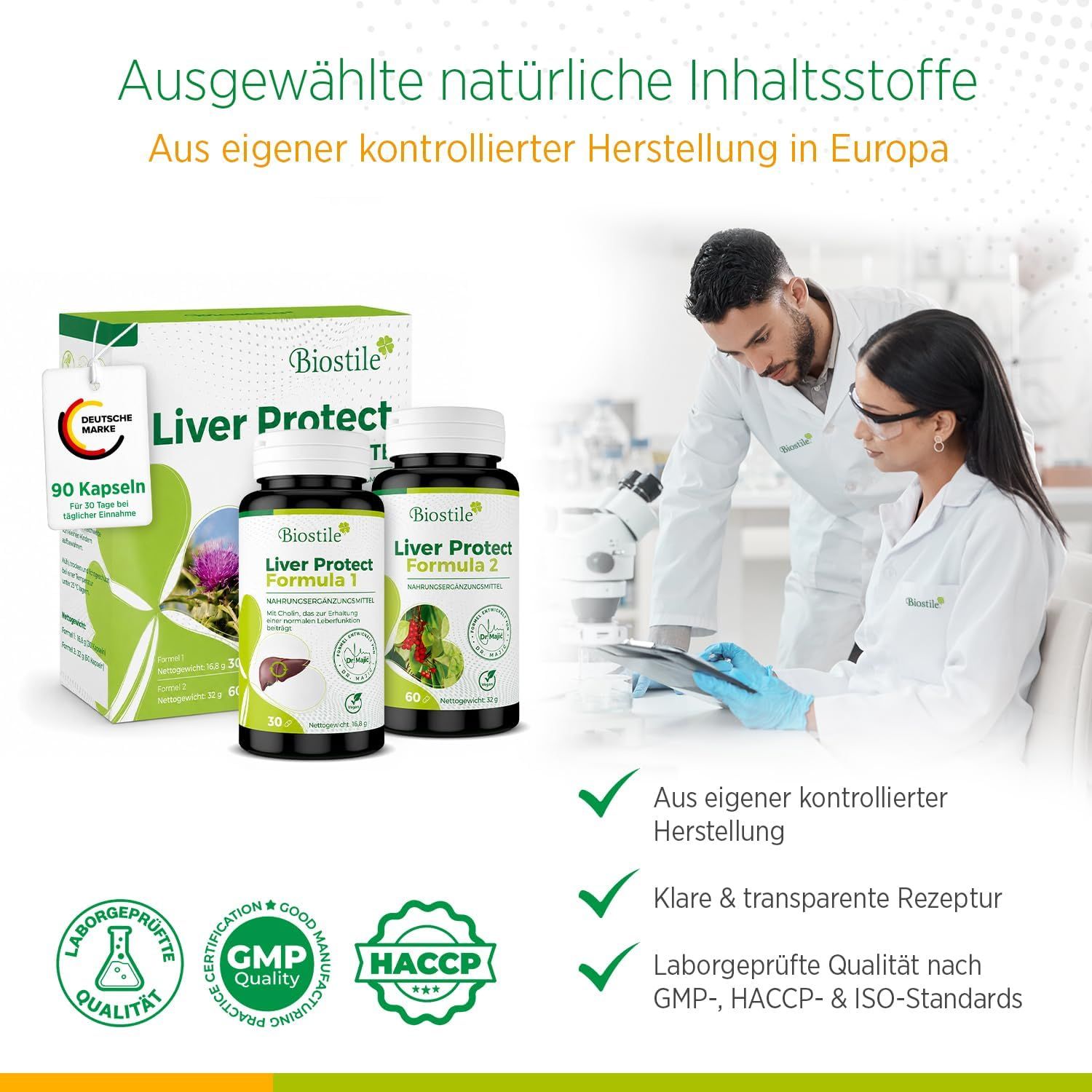 Prodotti Biostile Liver Protect, personale di laboratorio e certificati.