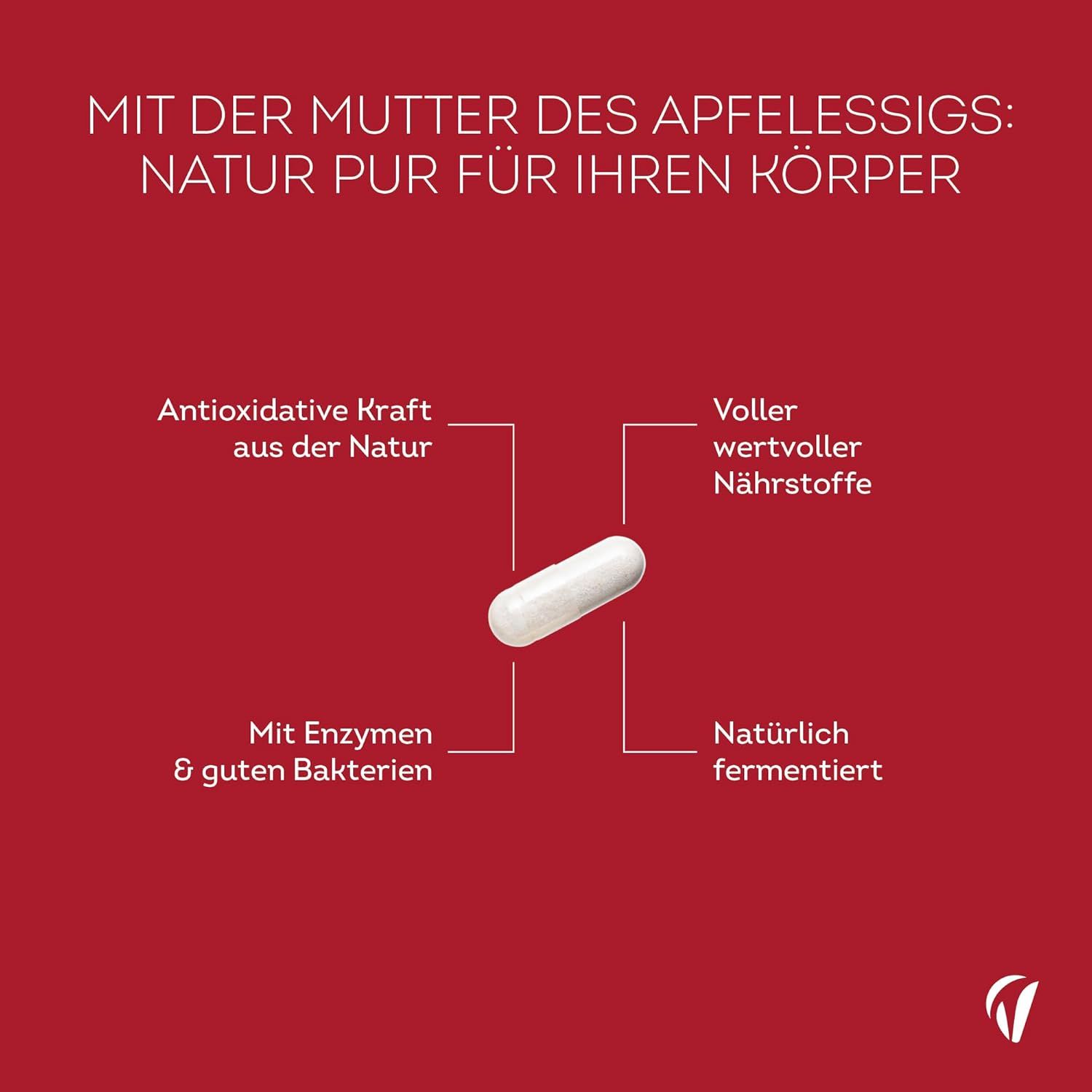 Capsula bianca. Testo: Potere antiossidante, pieno di nutrienti, con enzimi e batteri buoni, naturalmente fermentato.