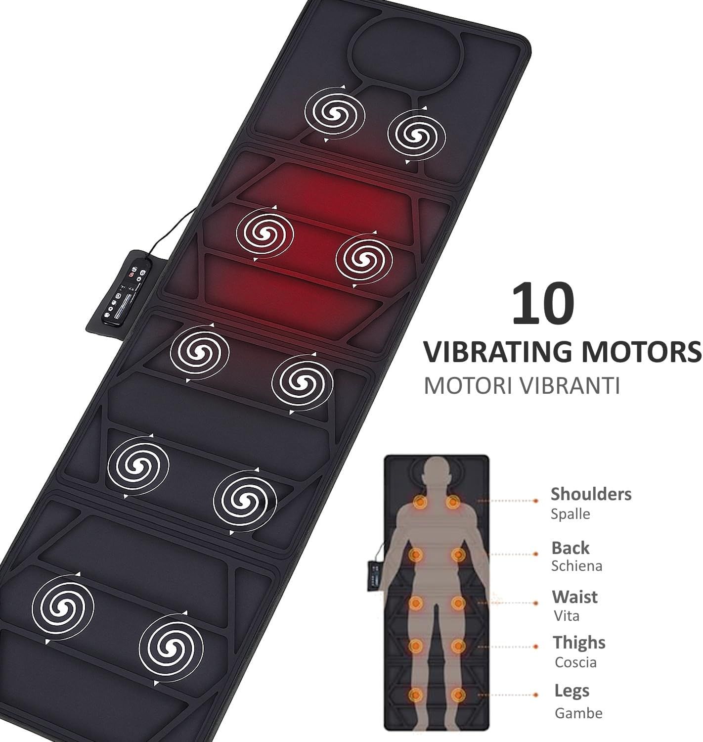Tappetino Massaggiante Con Calore Materassino con 10 Motori Vibranti FF