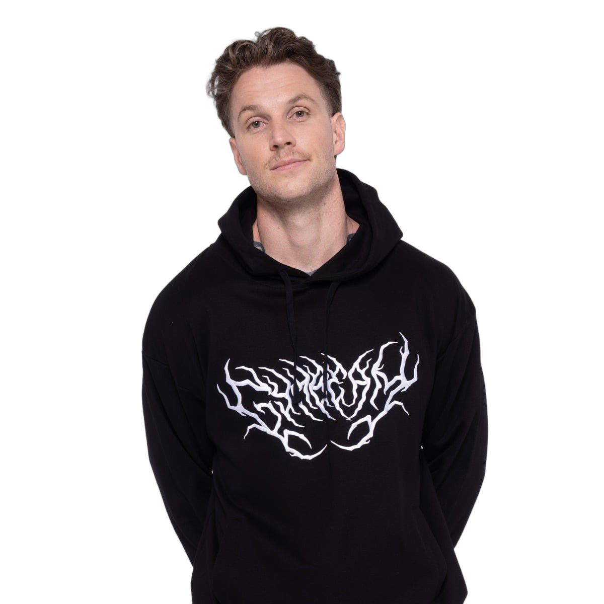 GymBeam Felpa uomo oversize Thorn nera con cappuccio e tasche