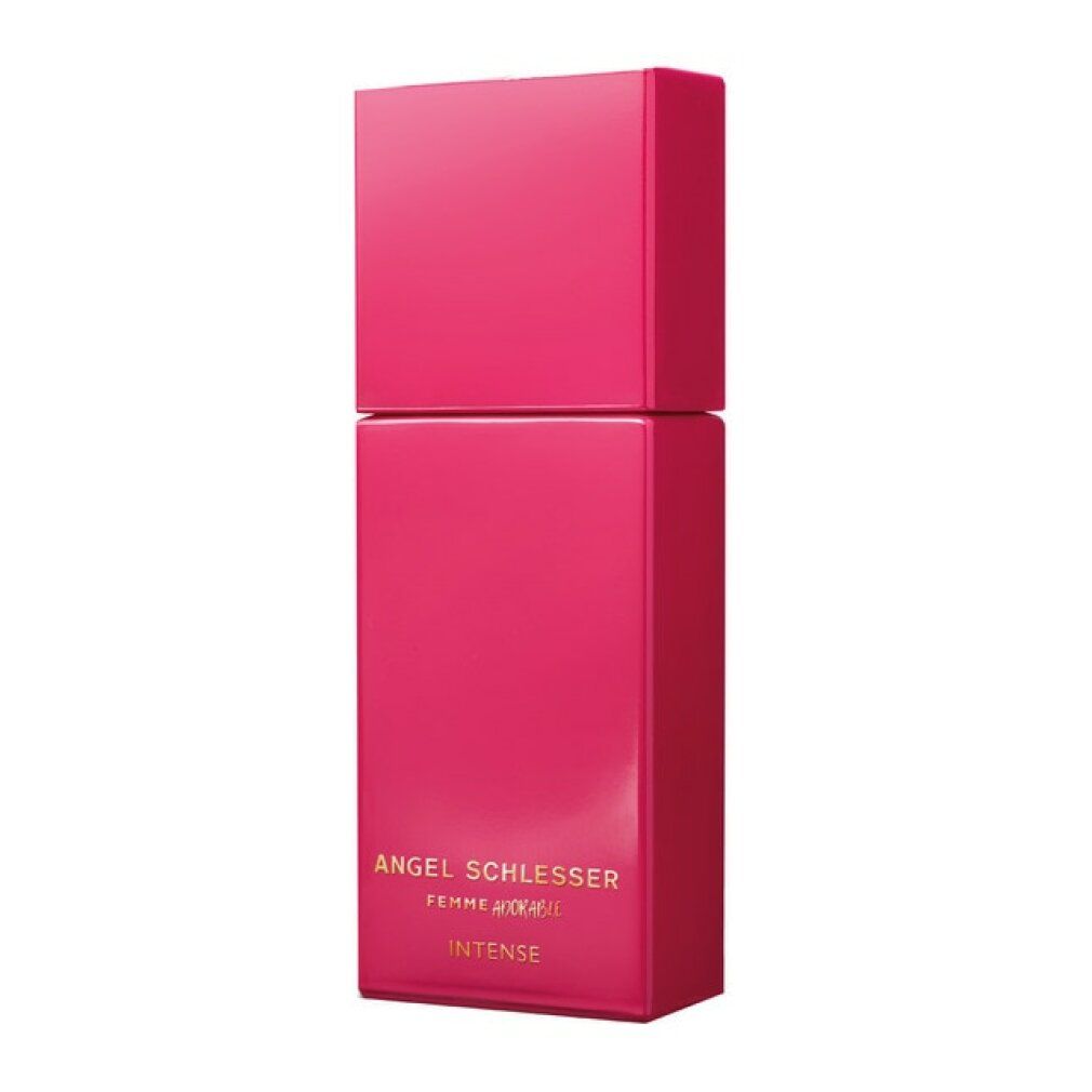 Flacone di profumo rosa rettangolare. Scritta: Angel Schlesser Femme Adorable Intense.