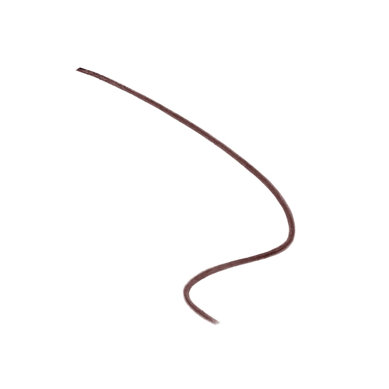 Tratto di eyeliner marrone, curvo. Su sfondo bianco.