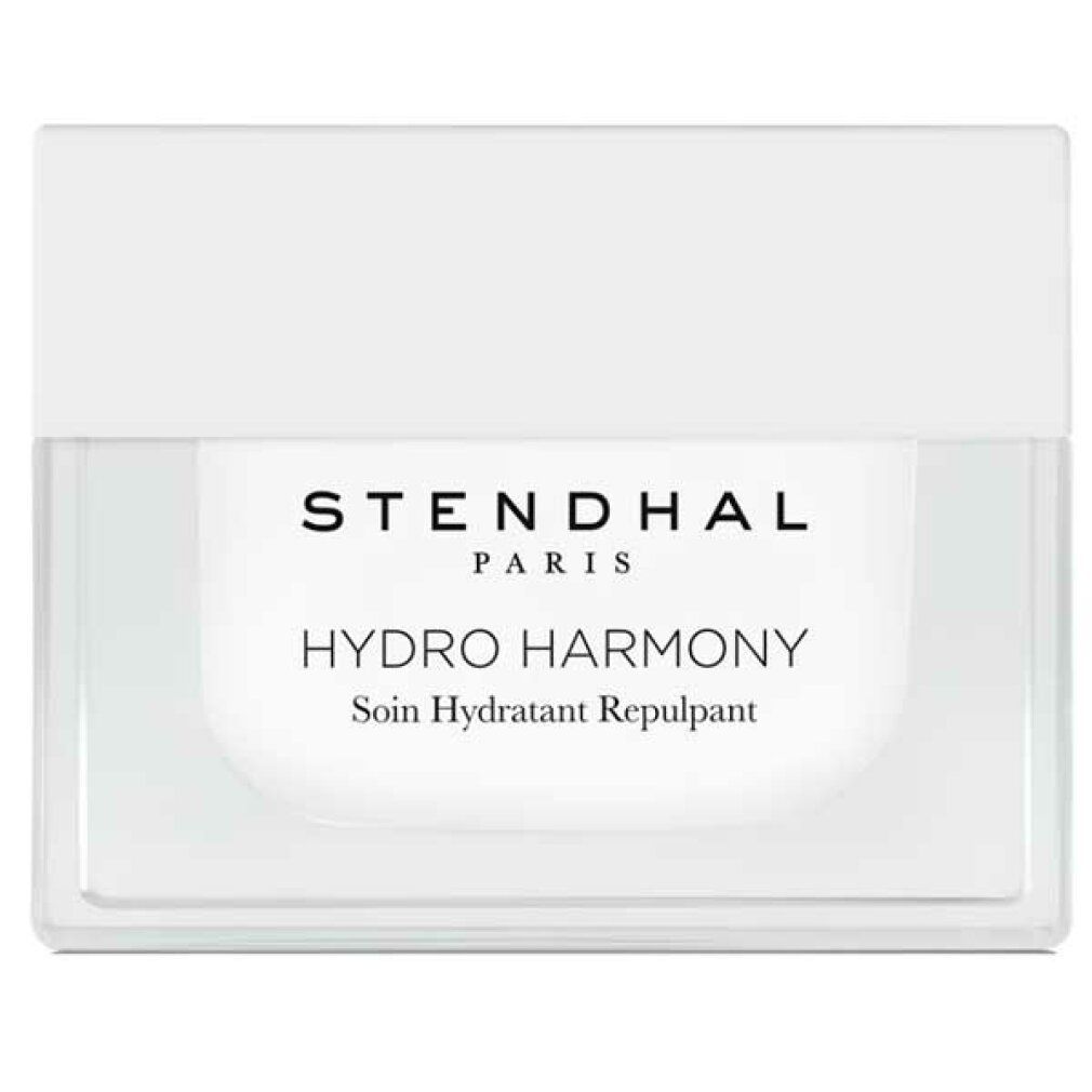 Vasetto bianco con coperchio. Scritta: STENDHAL PARIS, HYDRO HARMONY, Soin Hydratant Repulpant.
