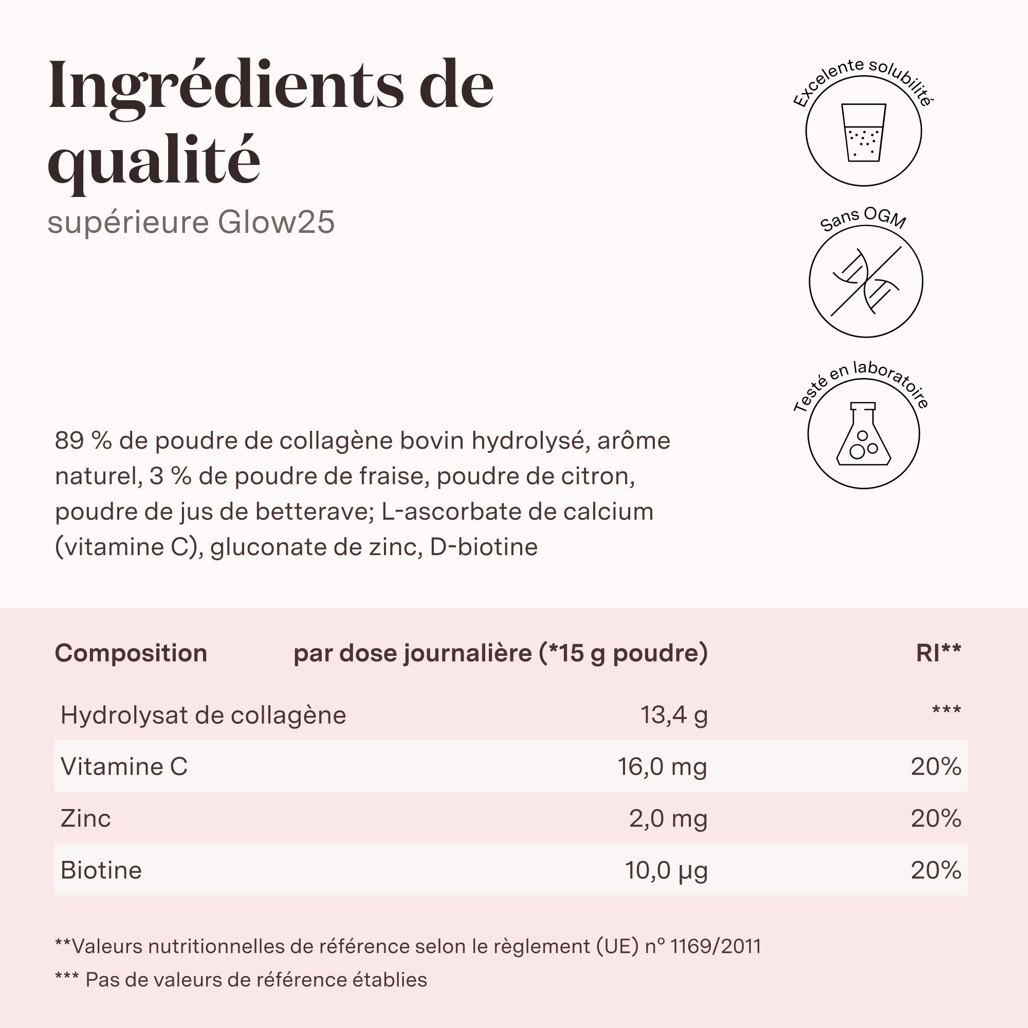 Preparazione della polvere Glow25 Collagen Plus Tipo Fragola in acqua.