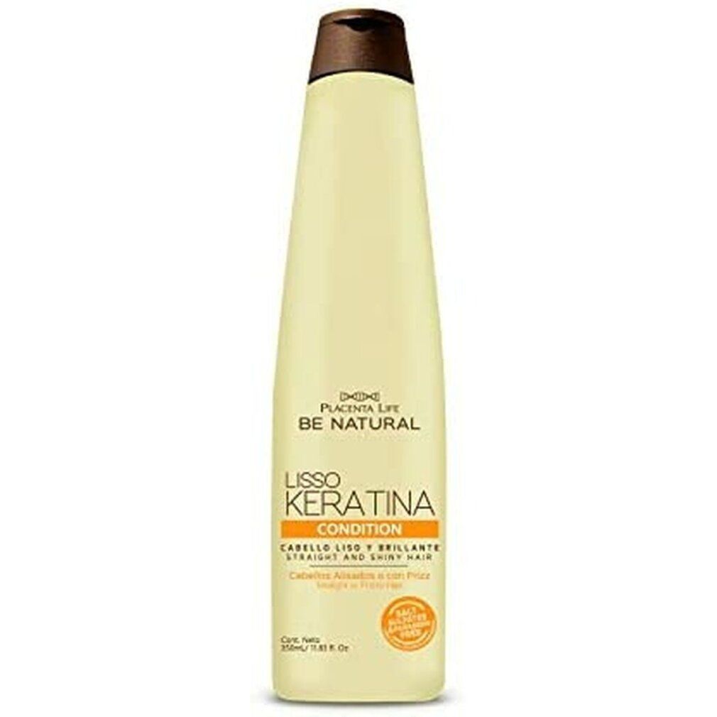Conditioner Lisso Keratina Be Natural. Bottiglia beige, tappo marrone. Scritta arancione: Cabello Liso y Brillante.