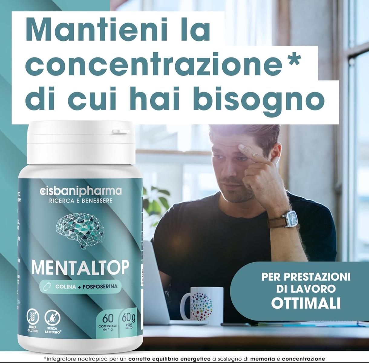Cisbani Pharma MentalTop - Integratore per il normale funzionamento del sistema nervoso - compresse