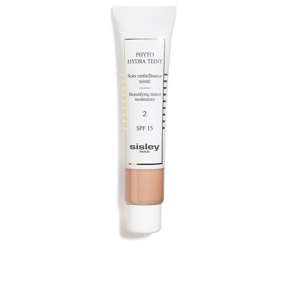 Tubo crema con nome e tonalità del prodotto. Testo: PHYTIO HYDRA TEINT, SPF 15, tonalità 2. Marchio: Sisley Paris.