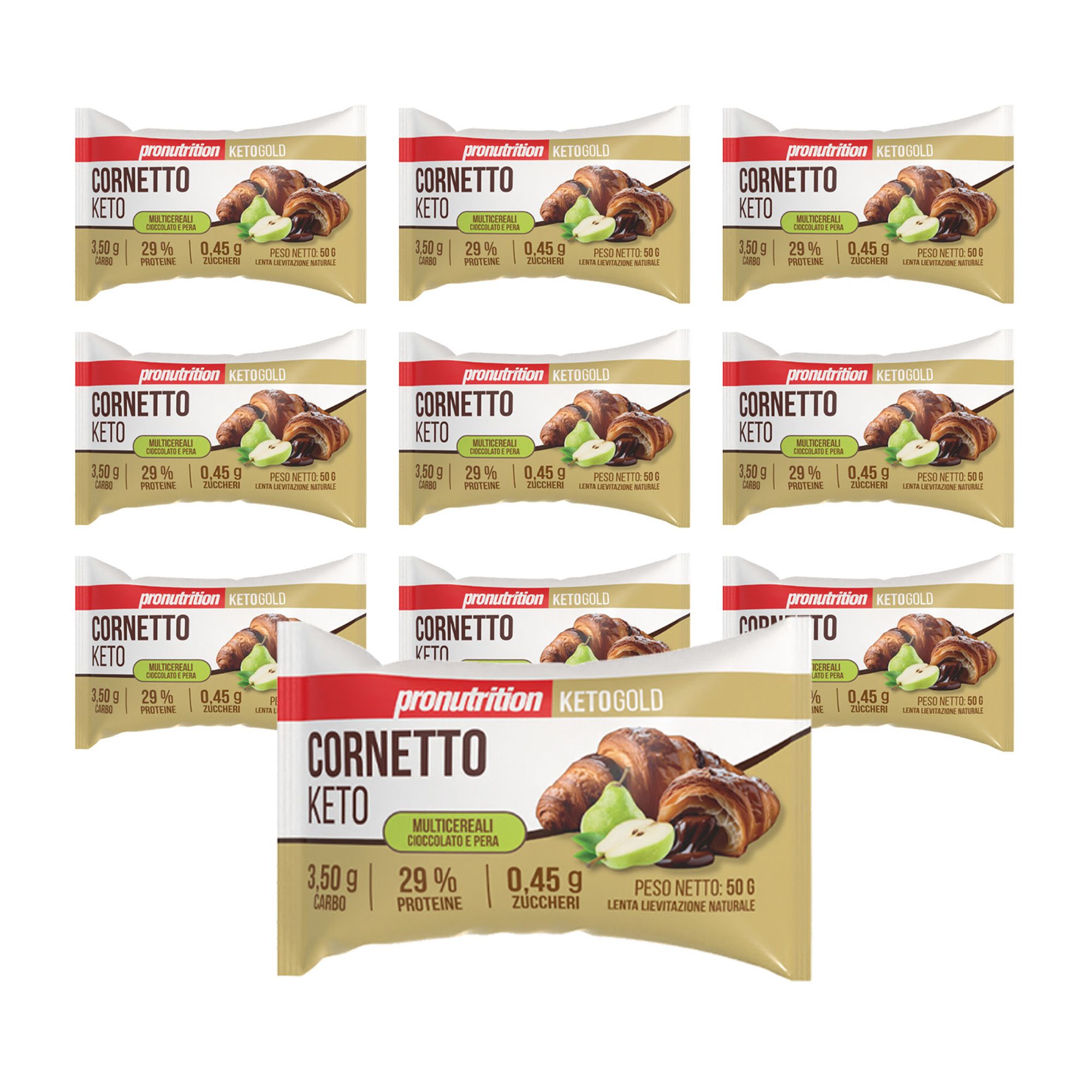 Pronutrition Cornetto Keto Multicereali - 10x50g - Cioccolato/Pera - Basso carboidrati