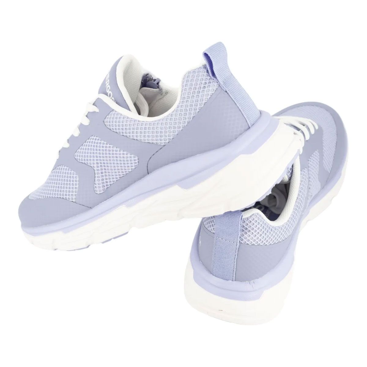 Sneakers azzurre con suola bianca. Tomaia in mesh. Marchio HERGOS. Vista prospettica.