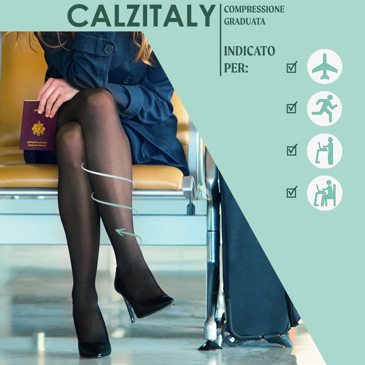 CALZITALY Collant Compressione Graduata Media 70 den, Calze Elastiche ...