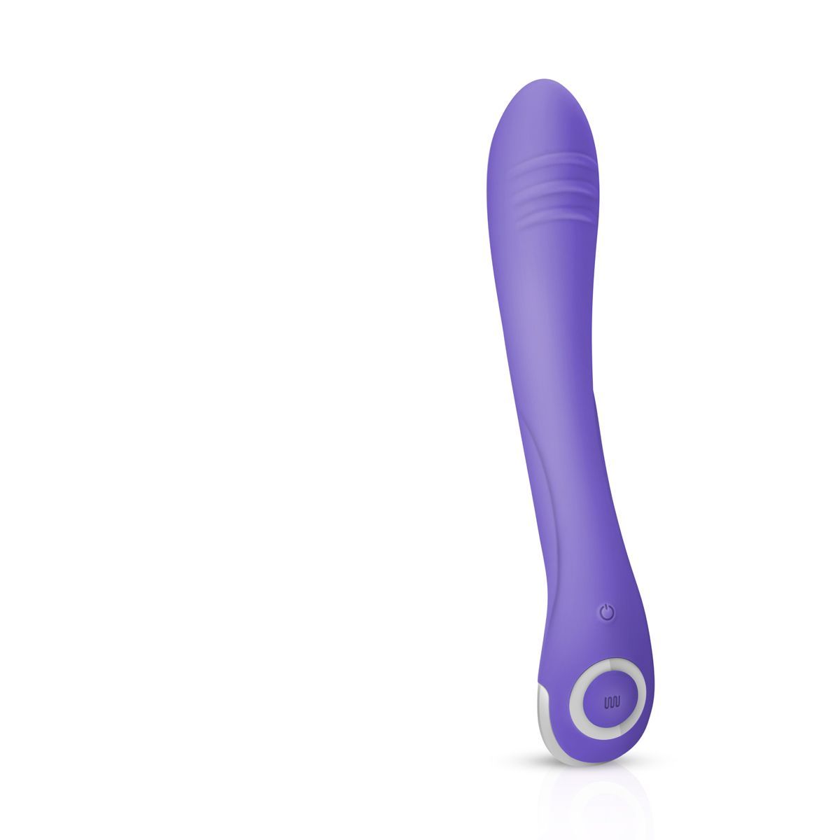Vibratore viola con punta arrotondata e pannello di controllo. Tre scanalature sull'asta.