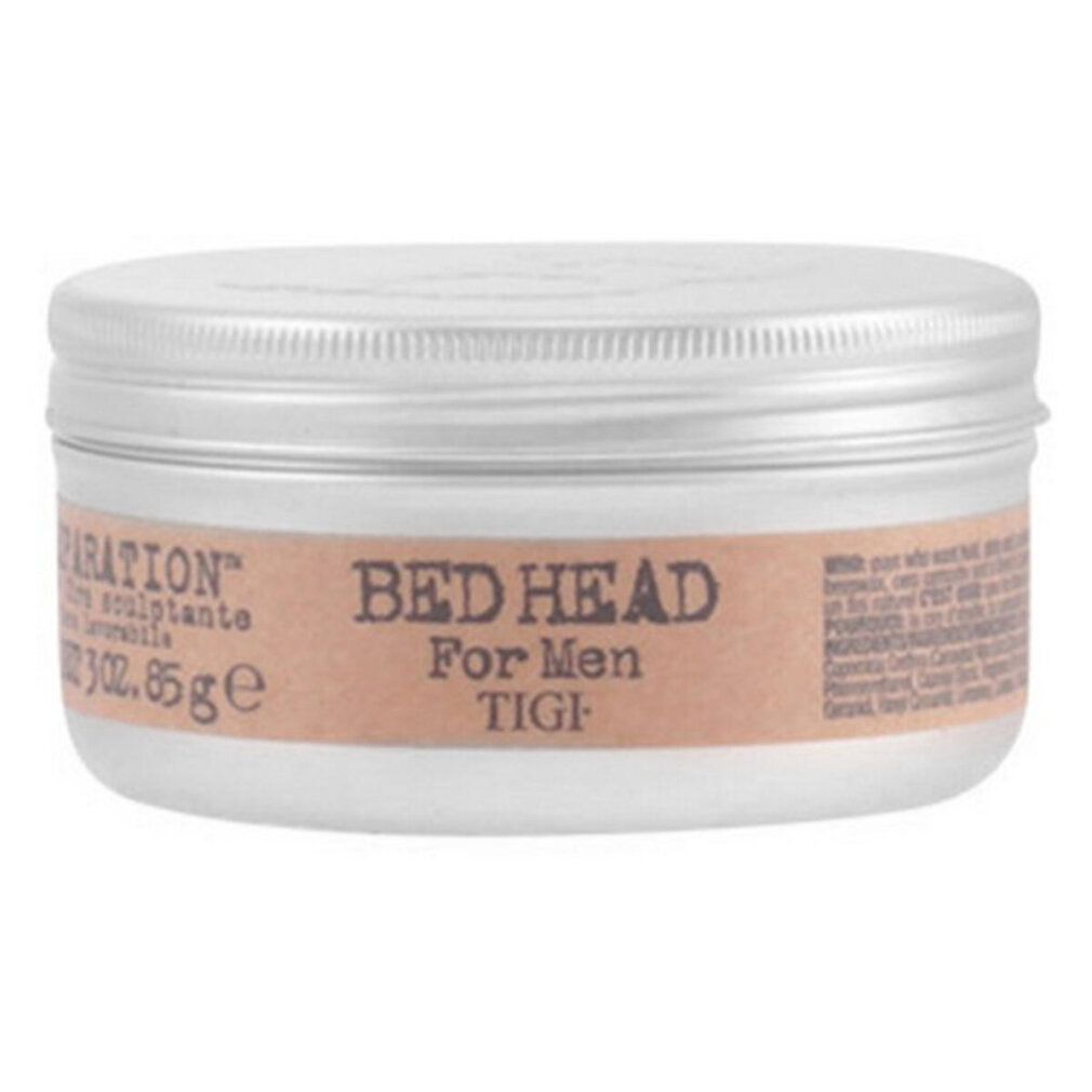 Barattolo rotondo con coperchio argentato. Etichetta con "Bed Head For Men Tigi" e informazioni prodotto.