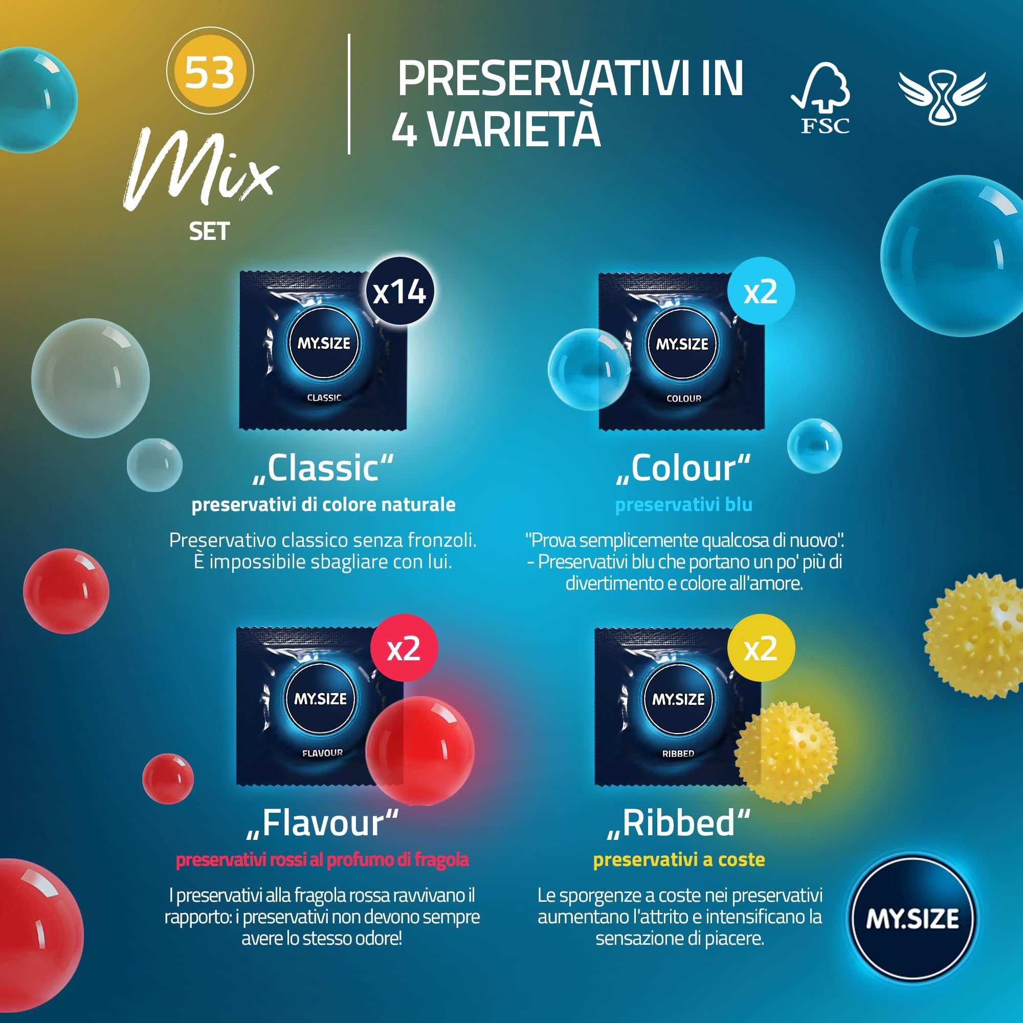 MY.SIZE Mix Set Preservativi Taglia 3 53mm