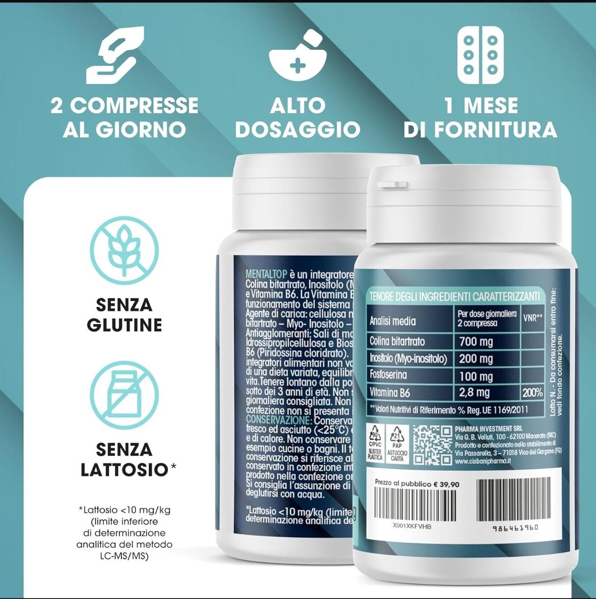 Cisbani Pharma MentalTop - Integratore per il normale funzionamento del sistema nervoso - compresse