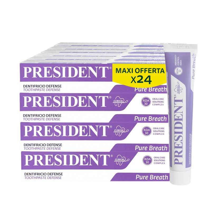 President KIT 24 Dentifricio Defense Antibatterico Antialitosi RDA 30 - 24x75ml