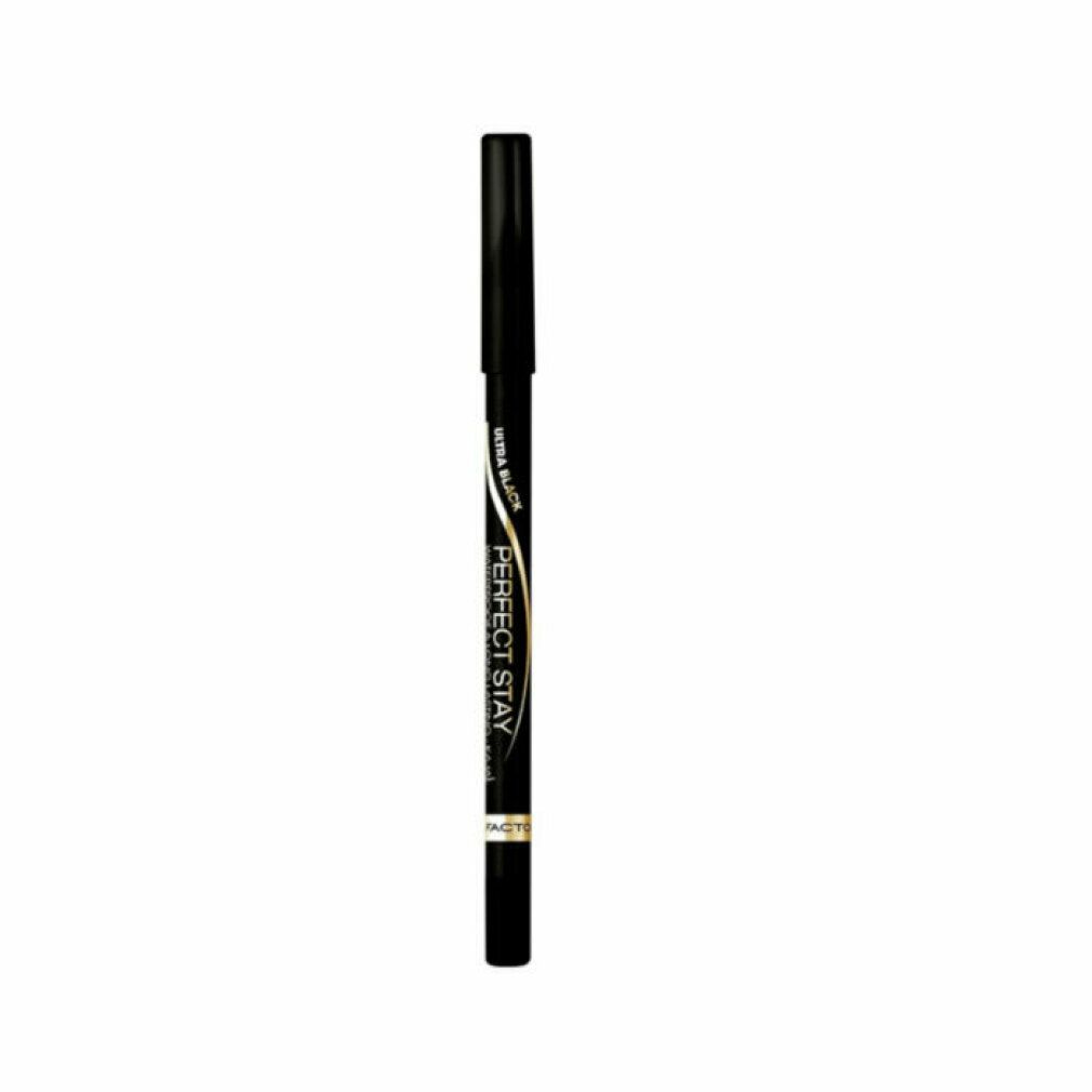 Matita kajal nera con scritta dorata. Scritta: PERFECT STAY, Ultra Black. Tappo nero.