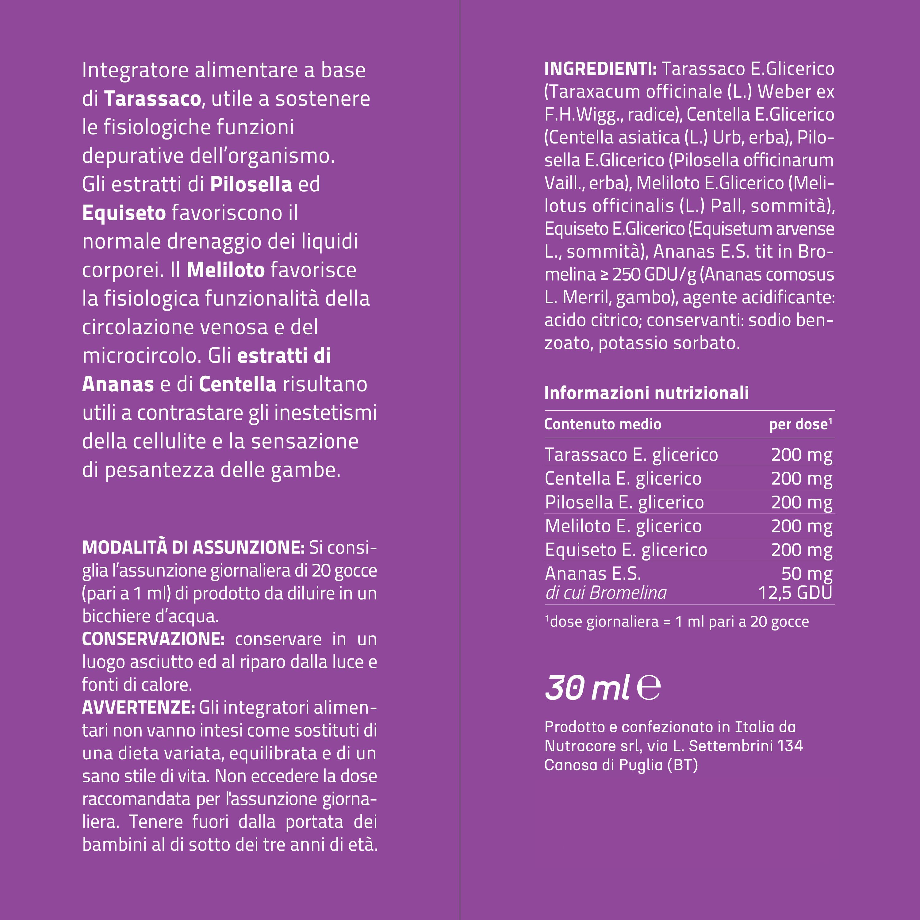 NURE Draining Gocce 30 ml | Integratore drenante e depurativo naturale, drenante in gocce