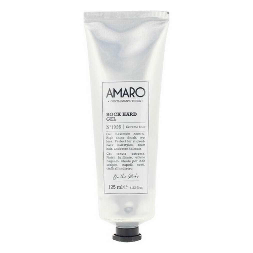 Tubo di gel AMARO Rock Hard da 125ml. Tubo argentato con tappo nero. Scritta nera.