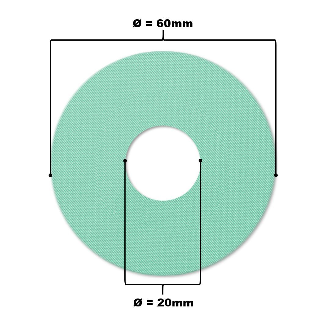 Anello di fissaggio color menta con foro centrale. Diametro 60mm, foro 20mm.