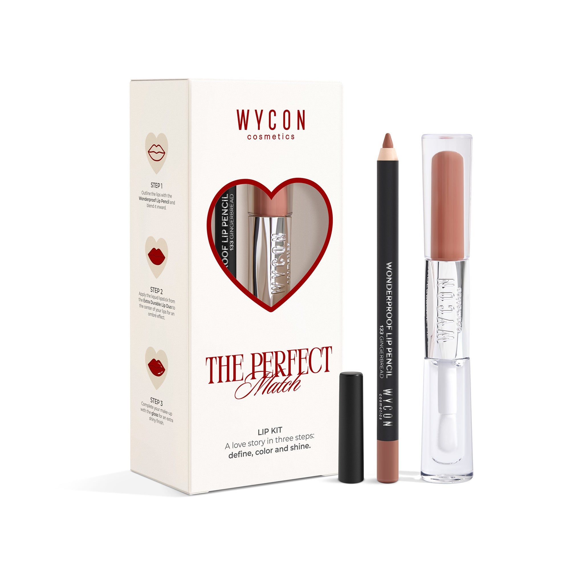 WYCON cosmetics THE PERFECT MATCH - LIP KIT 02 Extra Durable Lip Duo 02 + Wonderproof Lip Pencil 133