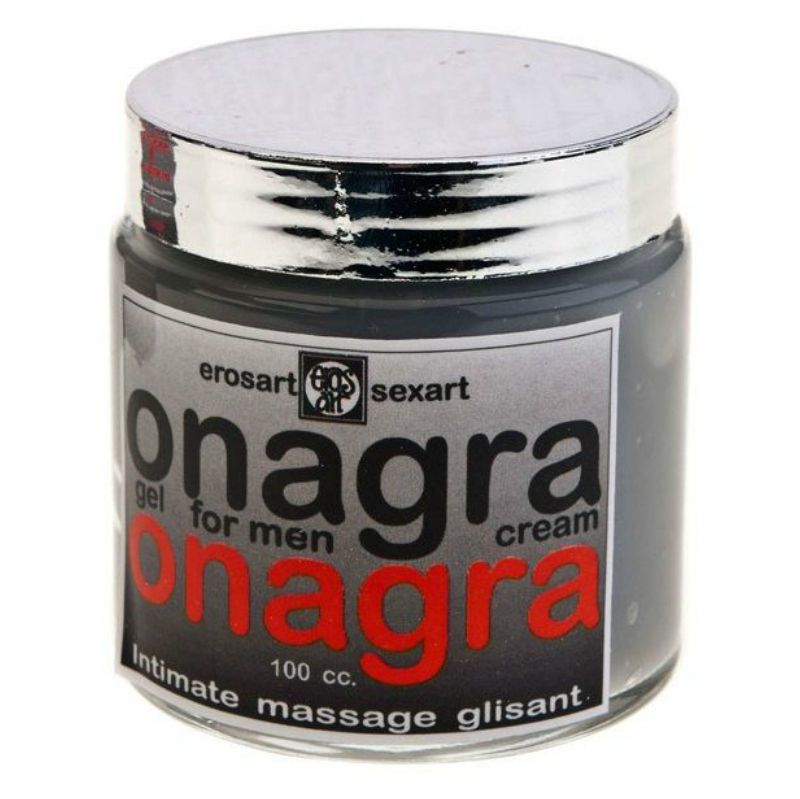 Onagra Gel for Men, 100 cc. Vasetto in vetro con tappo argentato ed etichetta grigia.