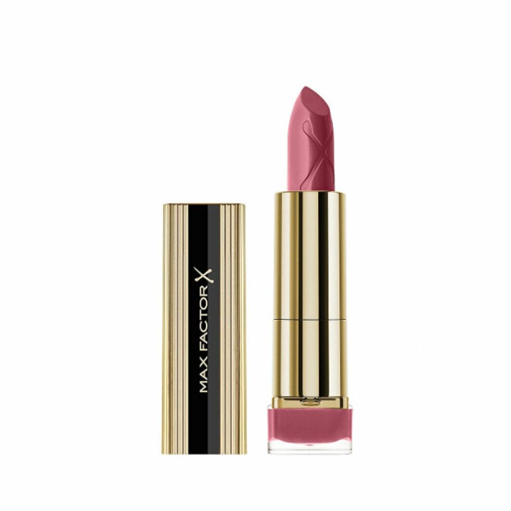 Rossetto rosa con stick smussato e astuccio dorato. Il cappuccio è accanto.