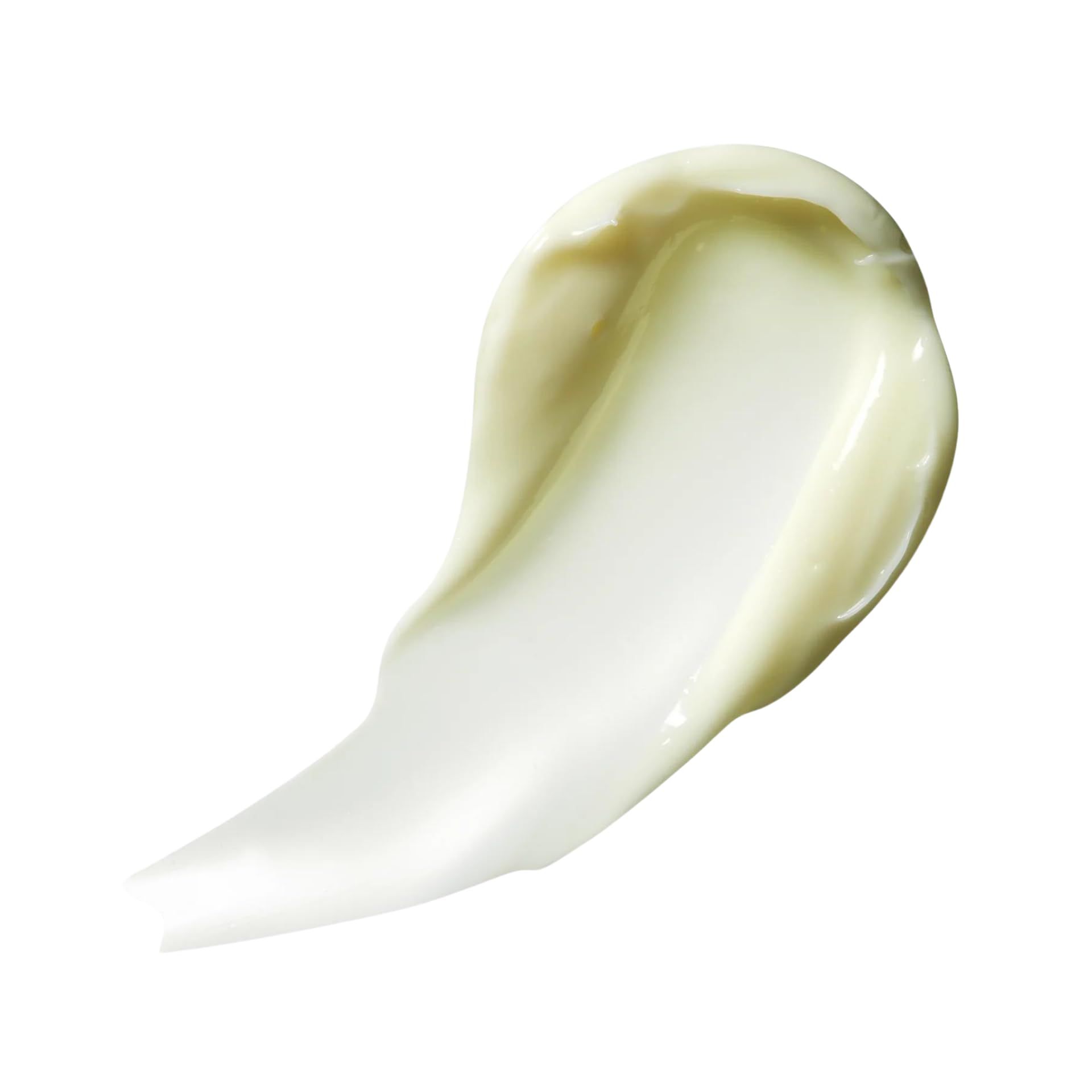 Traccia di crema bianco-gialla su sfondo bianco. Visibile la consistenza della crema.