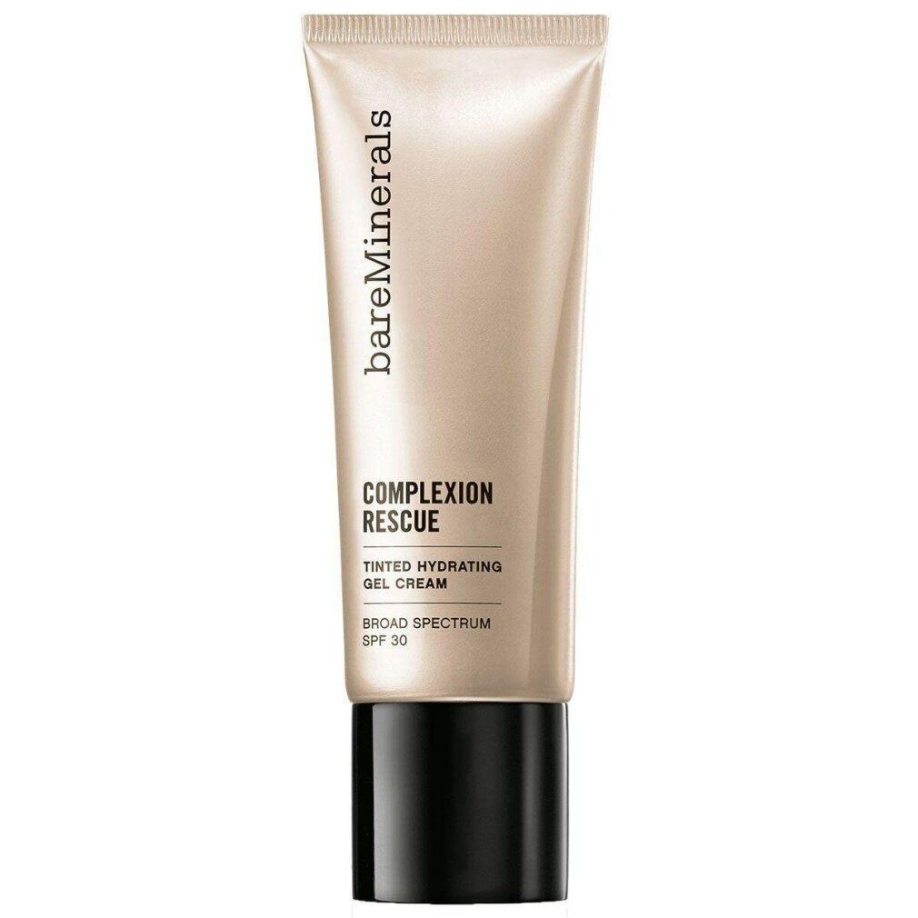 Tubo beige con tappo nero. Scritta: bareMinerals, COMPLEXION RESCUE, crema idratante colorata, SPF 30.