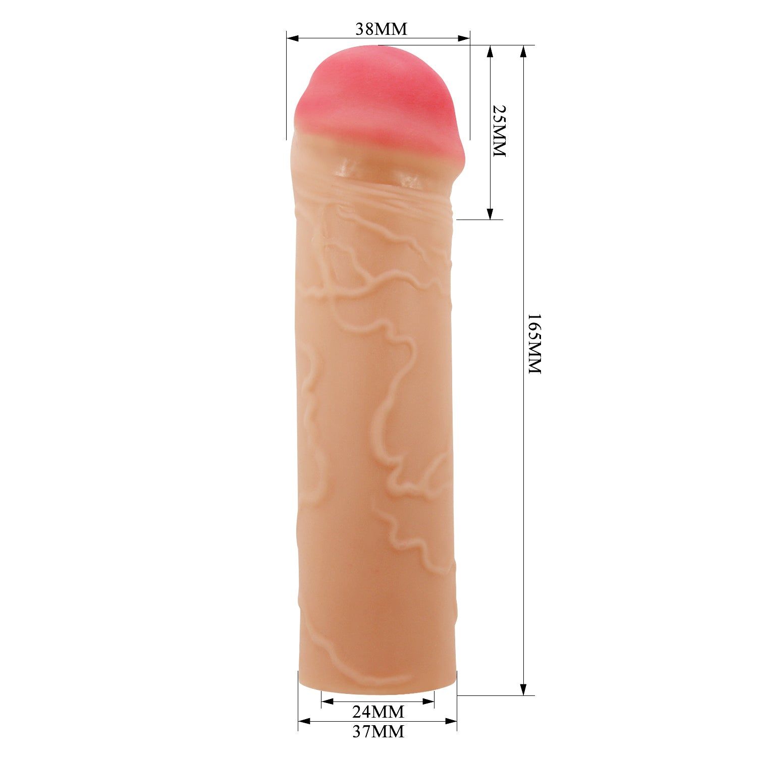 Prolunga pene con punta rossa. Superficie beige venata. Dimensioni: 165mm lunghezza, 38mm larghezza.