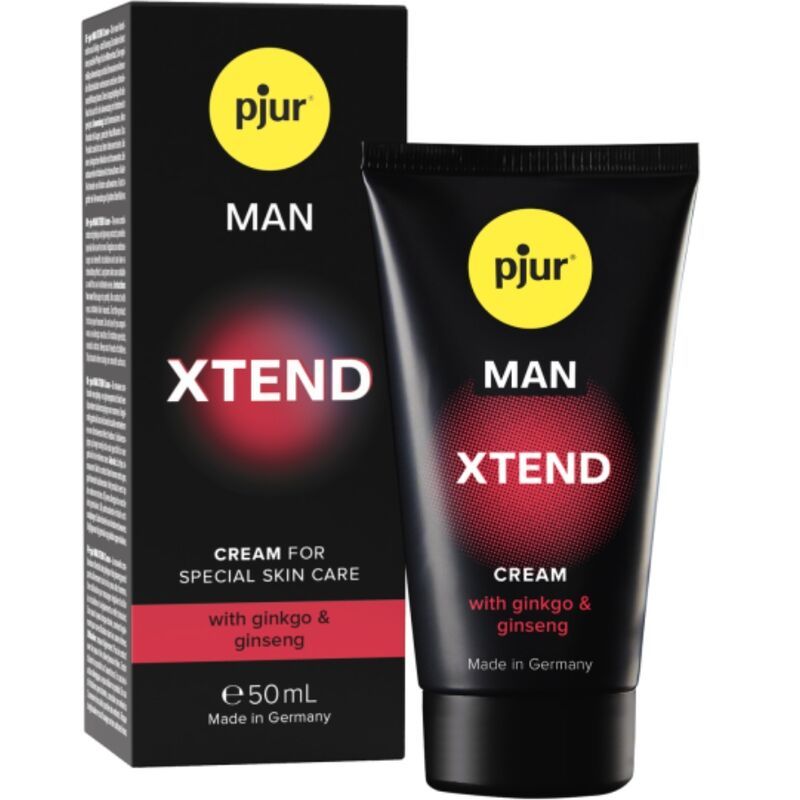 Confezione e tubo pjur® MAN Xtend Cream, 50ml, con Ginkgo & Ginseng.