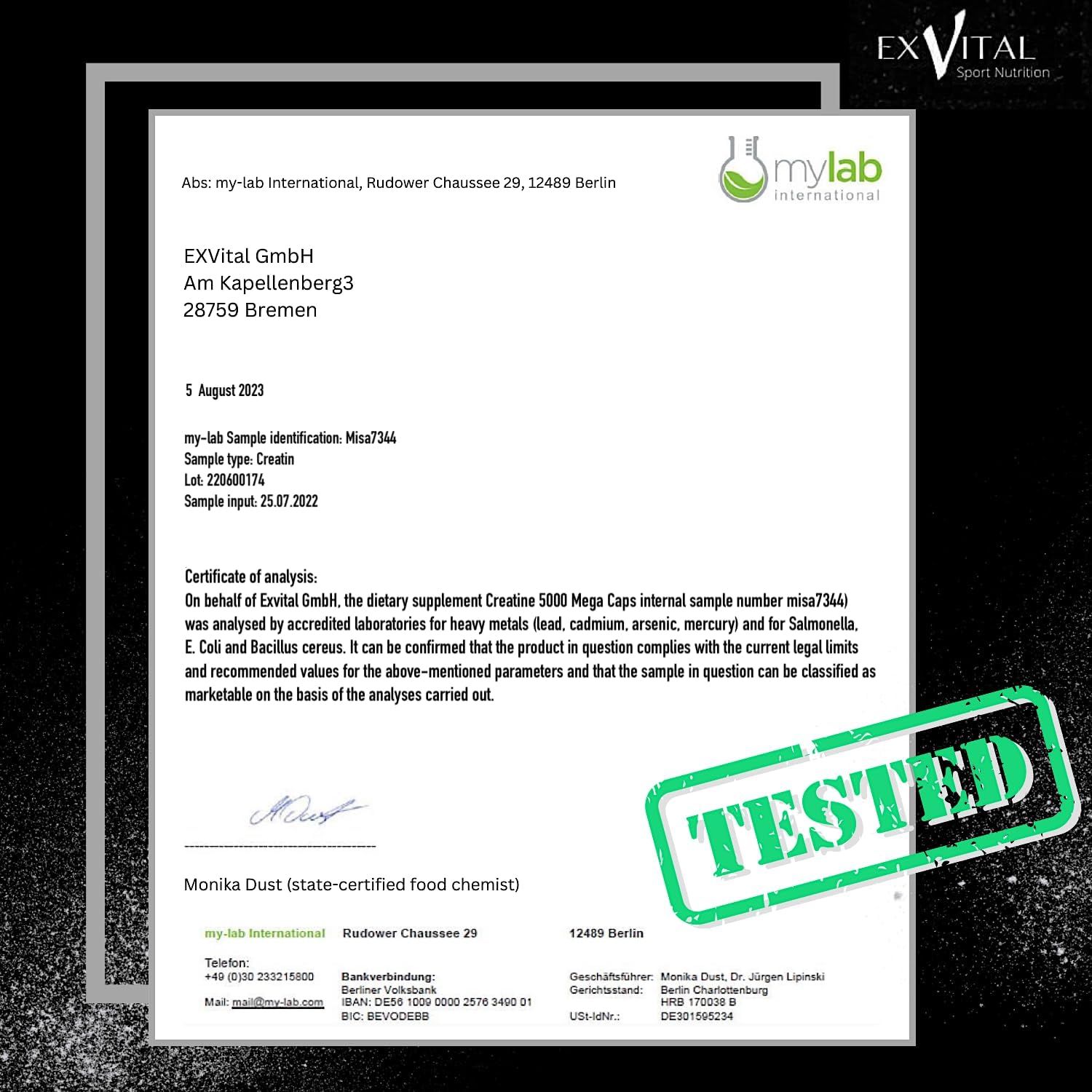 Contenitore nero EXVital EAA 8 aminoacidi essenziali, 510 compresse vegane. Prodotto in Germania.