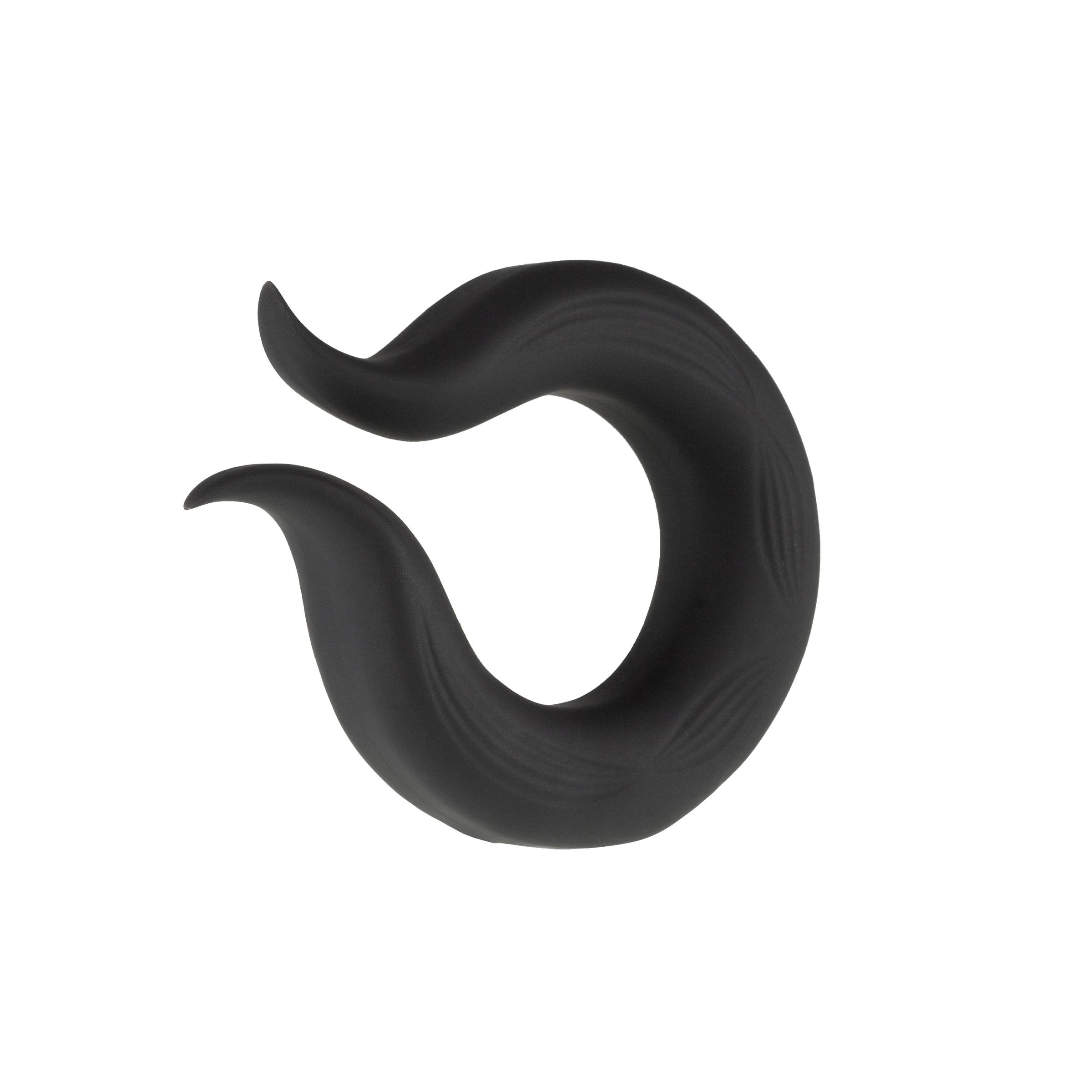 Giocattolo sessuale nero a forma di anello, estremità curve, motivo a foglie. In silicone.