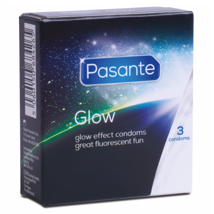 Confezione da 3 preservativi Pasante Glow con effetto luminoso.