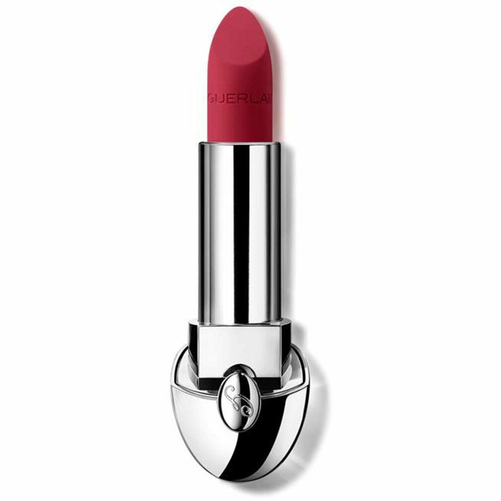 Rossetto rosso. Corpo metallico argentato con logo del marchio. Scritta "GUERLAIN" sul rossetto.
