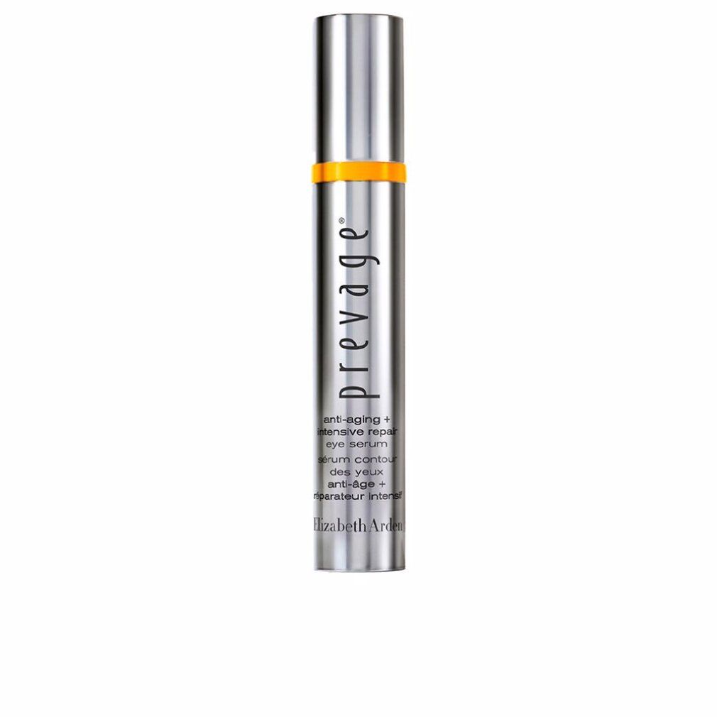 Flacone argentato con accento giallo. Testo: "prevage" e "Siero occhi anti-età".