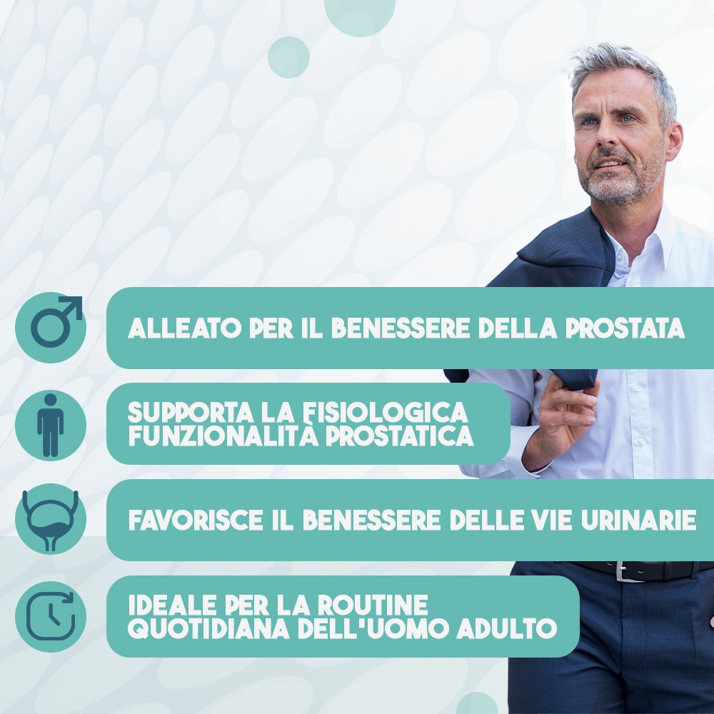 Uomo in giacca, indica benessere della prostata e delle vie urinarie.