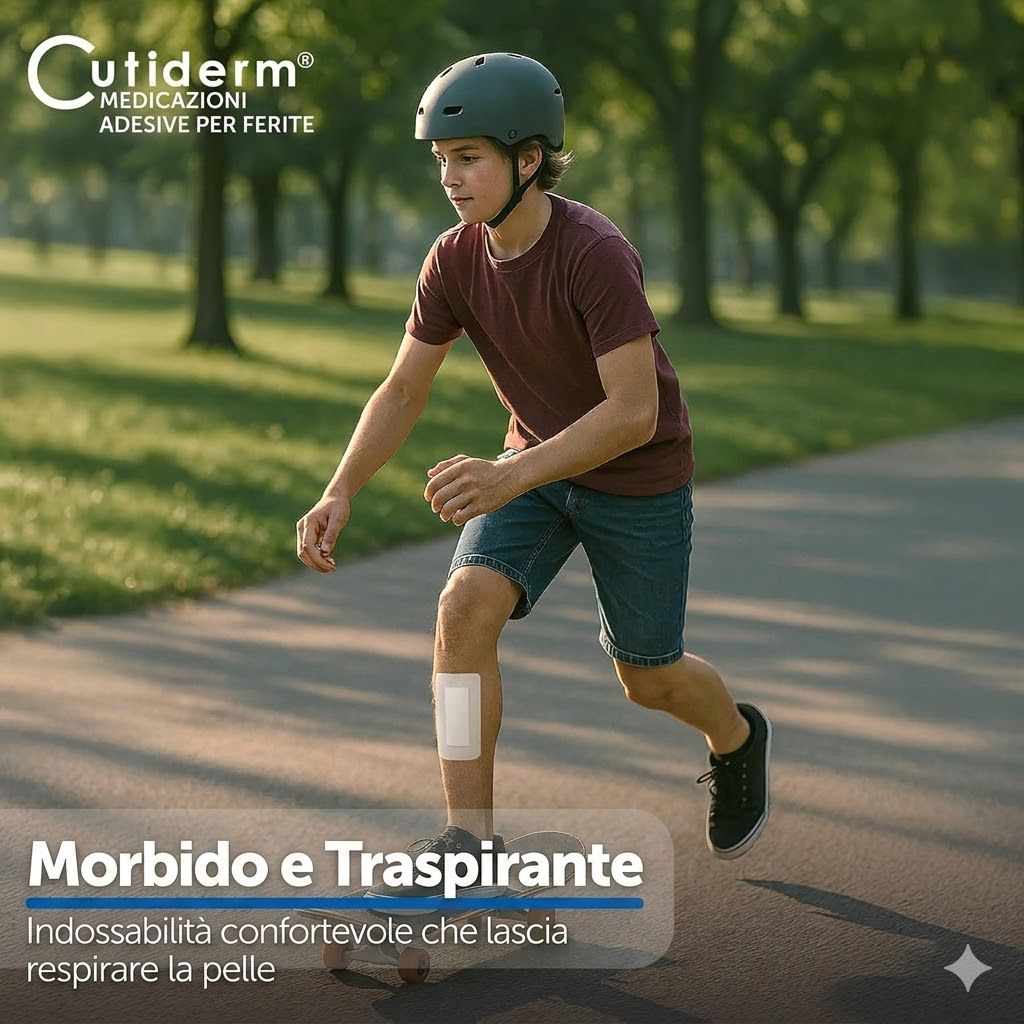 Medicazione Cutiderm, 80mm x 150mm, con indicazioni di misura.