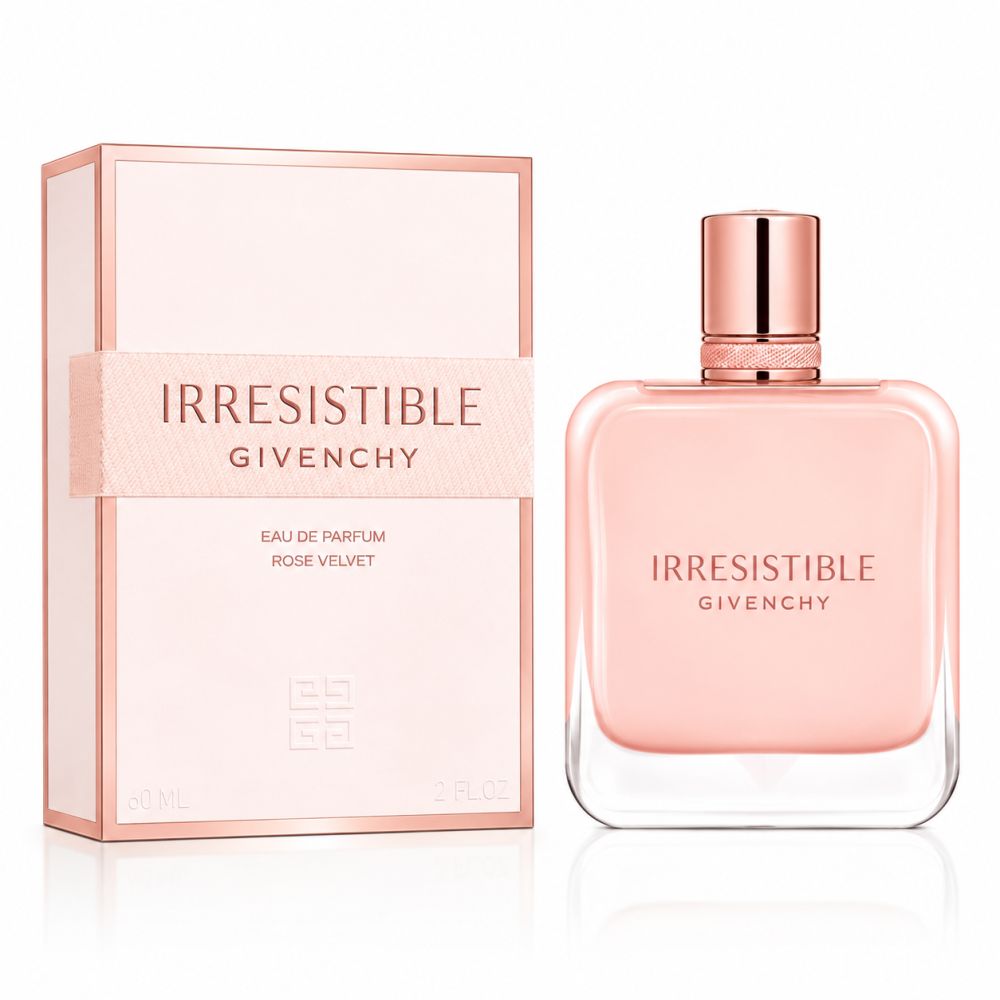Flacone e confezione di Givenchy Irresistible Rose Velvet Eau de Parfum.